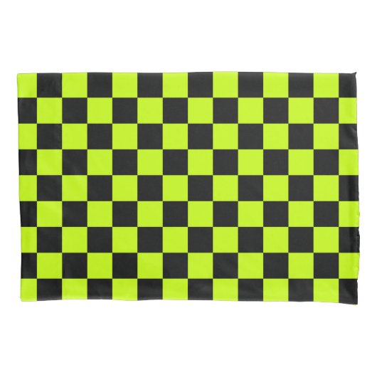 Housse D'oreillers Acid green black checkerboard pattern (devant-gauche)