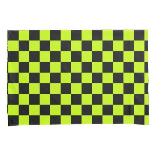 Housse D'oreillers Acid green black checkerboard pattern (devant-Droit)