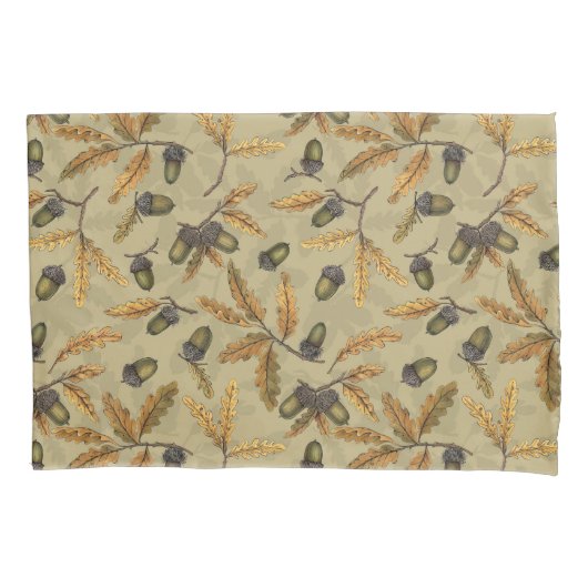 Housse D'oreillers Acornes et feuilles de chêne sur ecru (devant-gauche)
