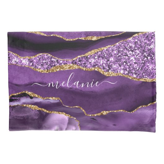 Housse D'oreillers Agate Violet violet or Parties scintillant Géode N (devant)