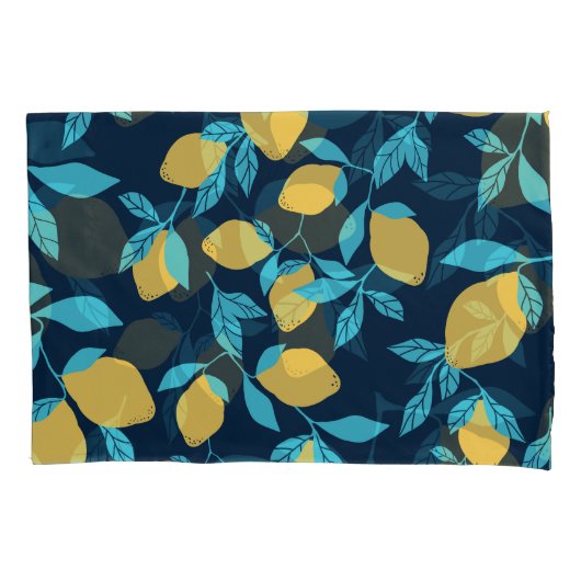 Housse D'oreillers Agrumes simples : citrons sur le bleu. (devant)