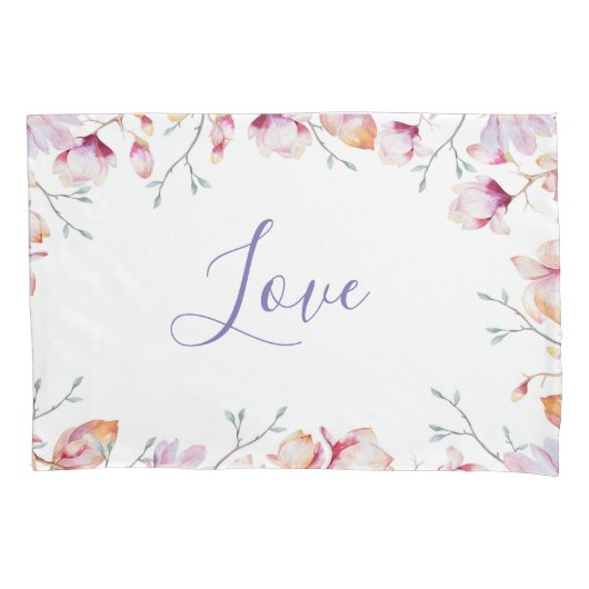 Housse D'oreillers Aimer rose magnolia floral blanc (devant)