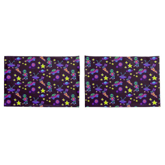 Housse D'oreillers Aliens Et Étoiles Dans L'Espace Extérieur Imprimé (Dos-Set)