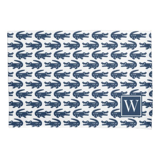 Housse D'oreillers Alligator Prépa - Monogramme Navy (devant)