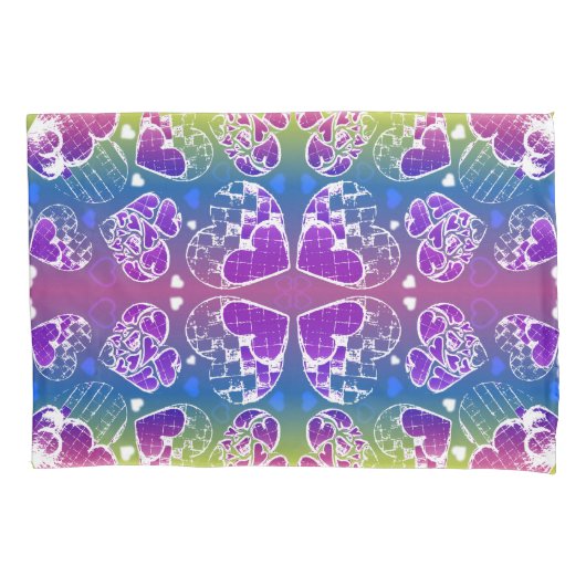 Housse D'oreillers Amusant Violet, bleu, jaune motif de Coeurs Whimsi (devant)