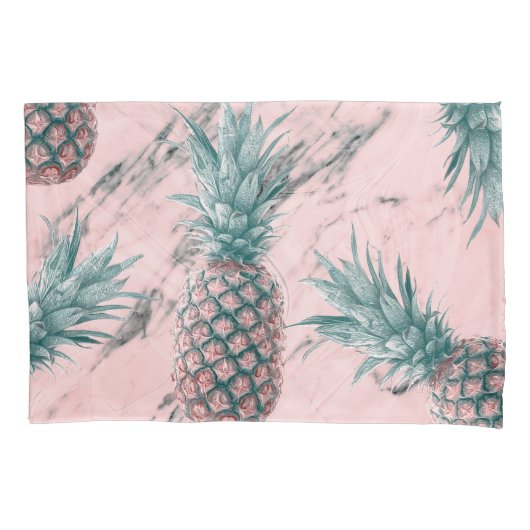 Housse D'oreillers Ananas et marbre rose en spirale chic tropical mod (devant)