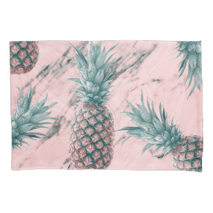 Housse D'oreillers Ananas & marbre rose Swirl moderne Tropical Chic