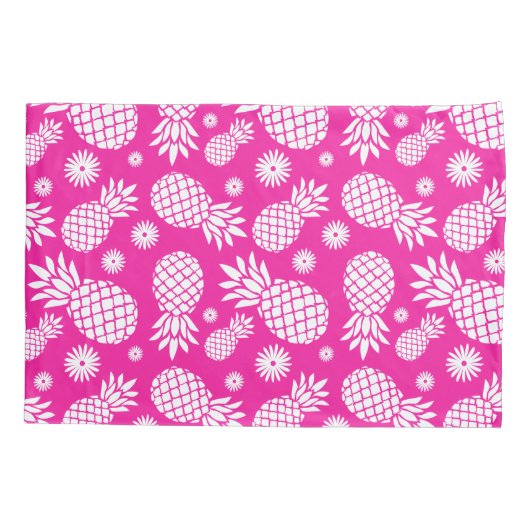 Housse D'oreillers Ananas tropicaux et fleurs art blanc rose (Dos)