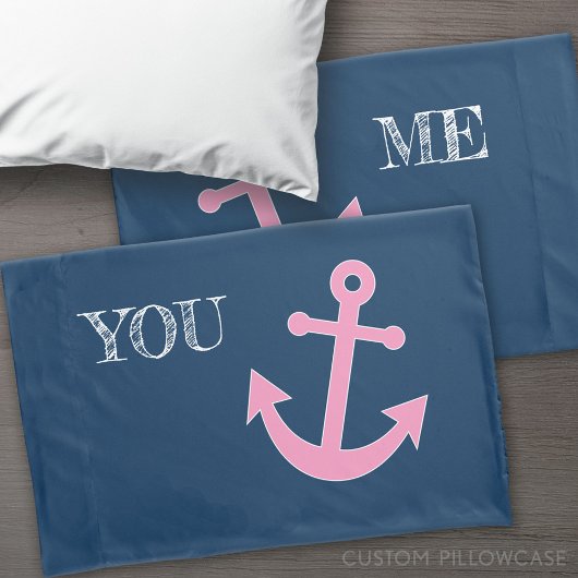 Housse D'oreillers Anchor Pink and Navy