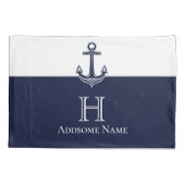 Housse D'oreillers Ancre Bleue de la marine nautique Monogramme (Dos)