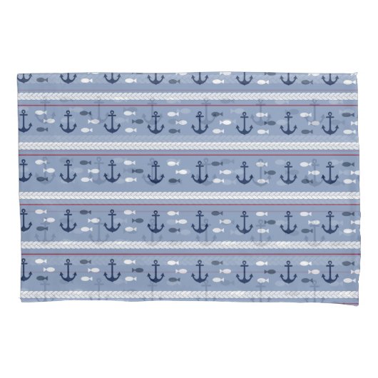 Housse D'oreillers Ancres nautiques bleues et blanches (devant)