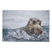 Housse D'oreillers Animaux de bébés cutest | Otter Baby & Mère (Dos)