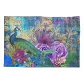 Housse D'oreillers Antique Peacock Illustré & Fleurs Grunge (Dos)