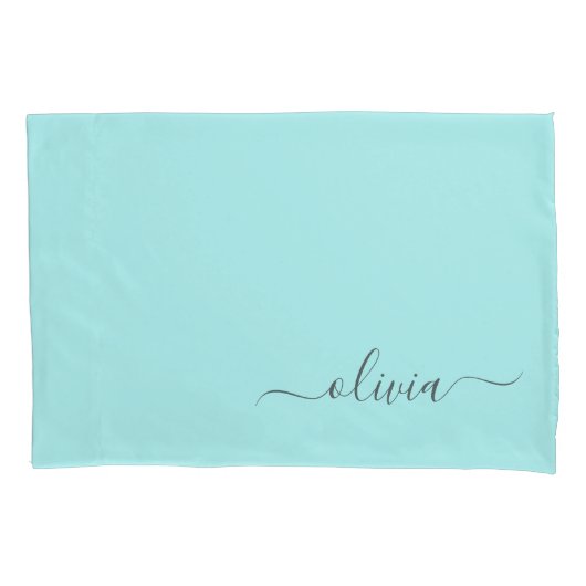 Housse D'oreillers Aqua Blue Turquoise Moderne Script Girl Monogramme (devant)
