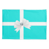 Housse D'oreillers Aqua Blue & White Elegant Glam Diamond Bow (Dos)