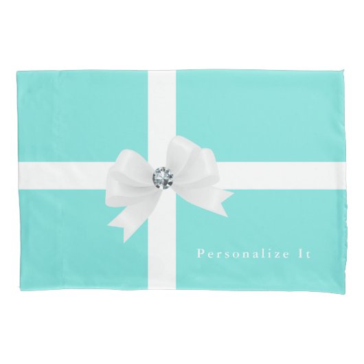 Housse D'oreillers Aqua Blue & White Elegant Glam Diamond Bow (devant)