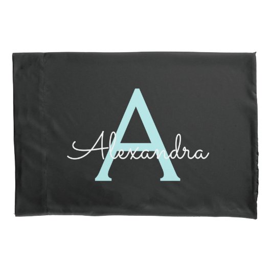 Housse D'oreillers Aqua Teal Blue Script Girly Monogram (devant)