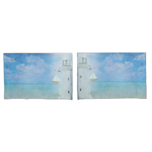 Housse D'oreillers Aquarelle Armoire Ocean Lighthouse Avec Voilier
