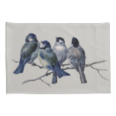 Housse D'oreillers Aquarelle Bleu Gris Oiseaux sur une branche (Dos-Droit)