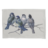 Housse D'oreillers Aquarelle Bleu Gris Oiseaux sur une branche (devant-gauche)