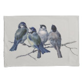 Housse D'oreillers Aquarelle Bleu Gris Oiseaux sur une branche (devant-Droit)