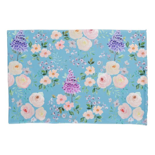 Housse D'oreillers Aquarelle bleu Grotto Floral (devant)