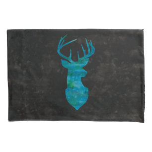Housse D'oreillers Aquarelle bleue Cerf Silhouette
