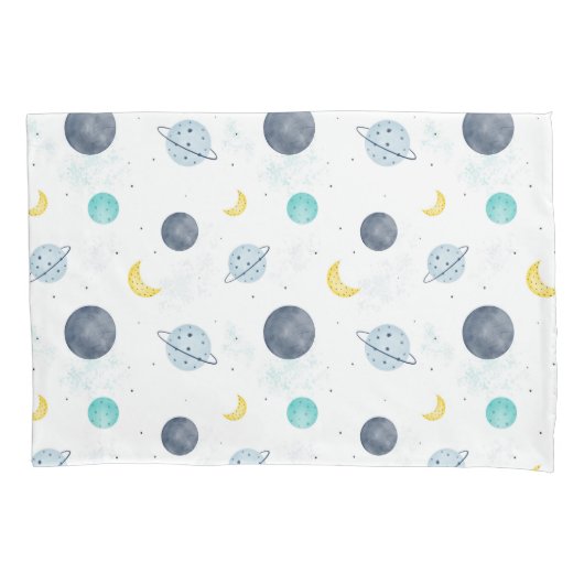Housse D'oreillers Aquarelle Blue Space Planet Motif (devant)