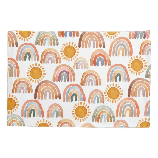 Housse D'oreillers Aquarelle Boho arc-en-ciel et soleil Personnalisé (Dos)