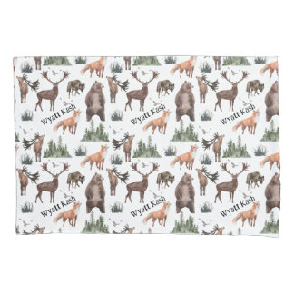 Housse D'oreillers Aquarelle Bois Forêt Animaux Nom