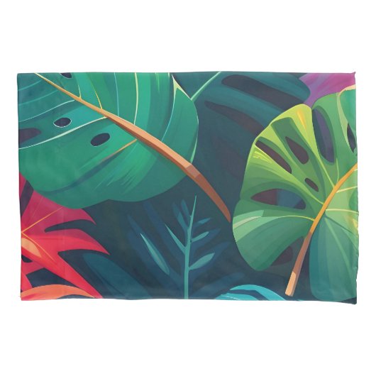 Housse D'oreillers Aquarelle de feuillage tropical Paradis (devant)