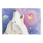 Housse D'oreillers Aquarelle de loup cosmique (devant)