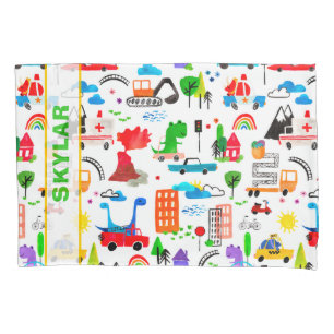 Housse D'oreillers Aquarelle Dinosaur Ville occupée Enfants personnal