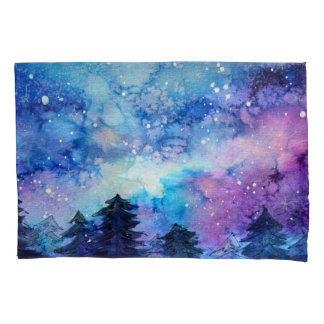 Housse D'oreillers Aquarelle Espace Art : Ciel de nuit