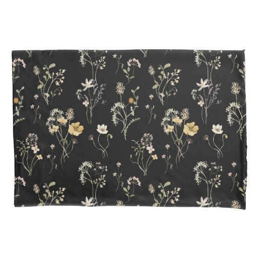 Housse D'oreillers Aquarelle Fleur sauvage Botanique noire Delicate (devant)