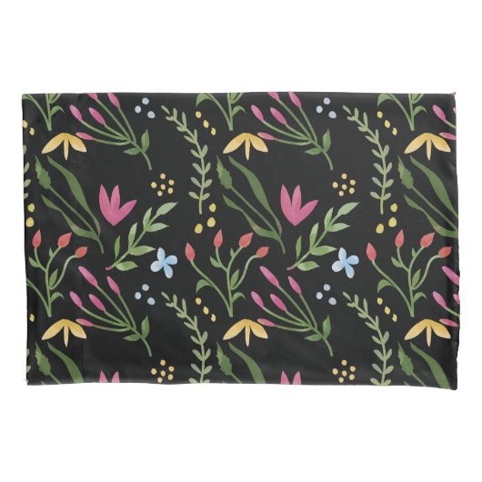 Housse D'oreillers Aquarelle Fleur sauvage Floral botanique noir (devant)
