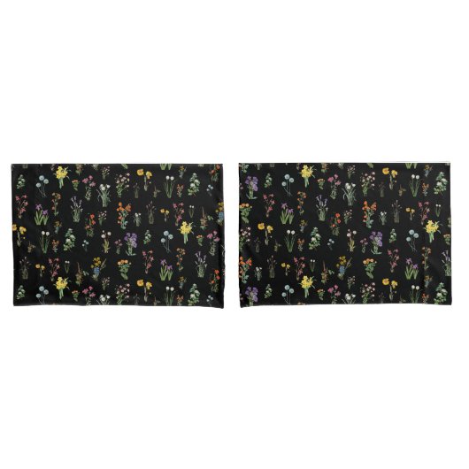 Housse D'oreillers Aquarelle fleur sauvage Floral botanique noir (devant-Set)