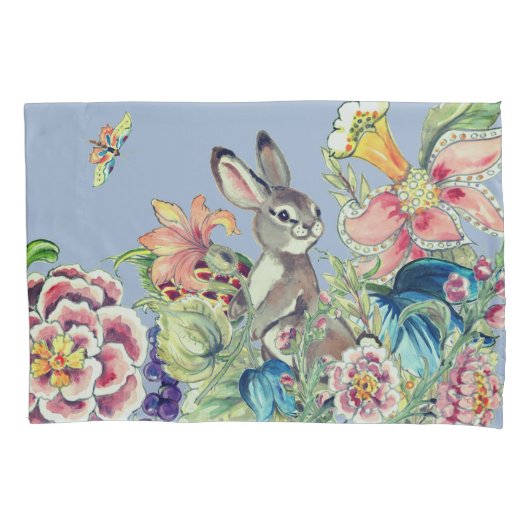 Housse D'oreillers Aquarelle Floral Lapin Bleu Lapin Lapin Chinoiseri (devant)