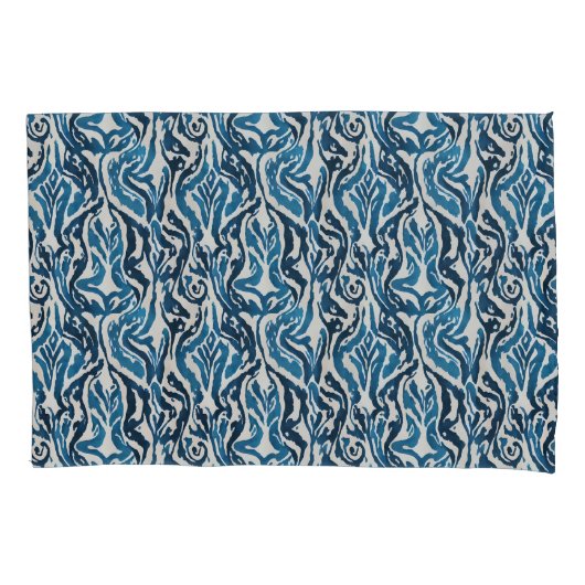 Housse D'oreillers Aquarelle Ikat Abstraite inspirée Bleu (devant)