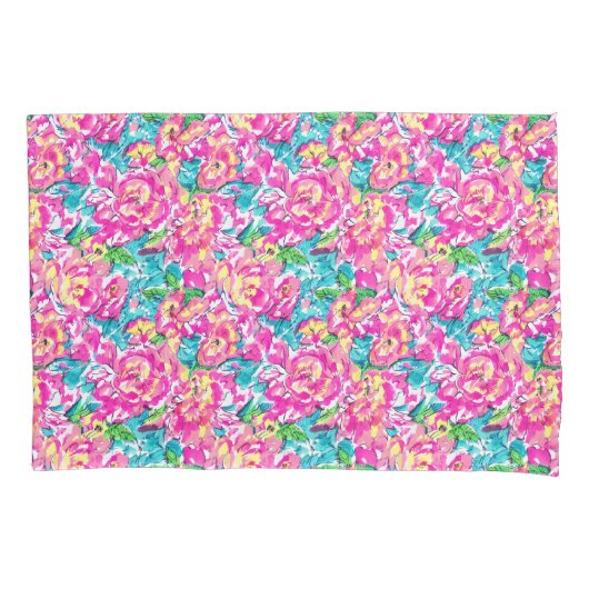 Housse D'oreillers Aquarelle inspirée bleu rose Floral (devant)