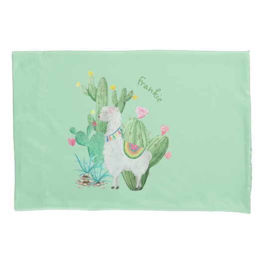Housse D'oreillers Aquarelle mignonne de lama et de cactus - (devant)