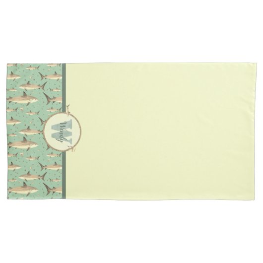 Housse D'oreillers Aquarelle Monogram Shark Green Coque Set Coussin (devant-gauche)