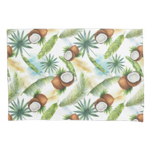 Housse D'oreillers Aquarelle Motif de noix de coco tropicale
