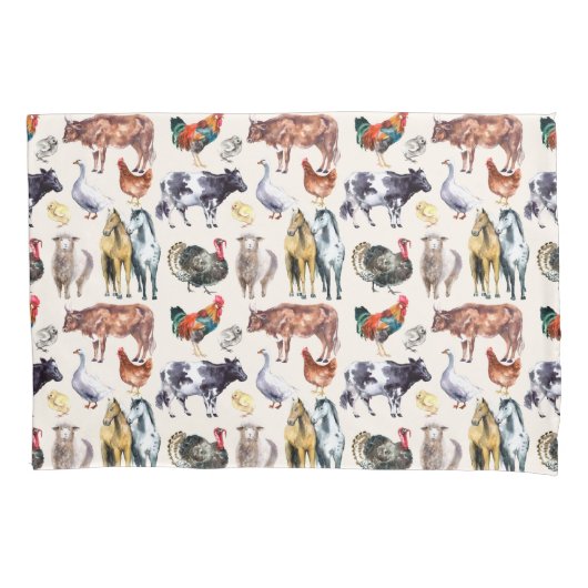 Housse D'oreillers Aquarelle motif des animaux de ferme (devant)
