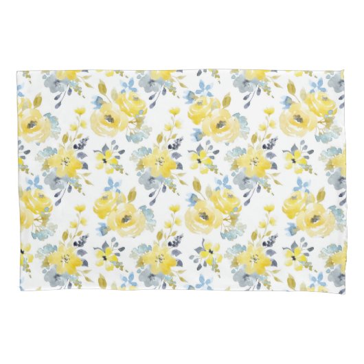 Housse D'oreillers Aquarelle Motif Floral Jaune (devant)