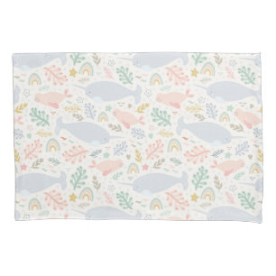 Housse D'oreillers Aquarelle Narwhal et Motif de phoque