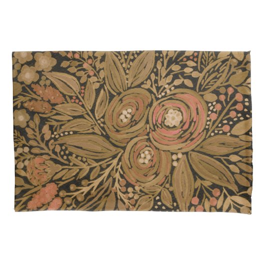 Housse D'oreillers aquarelle, noir brun floral, noir motif (devant)