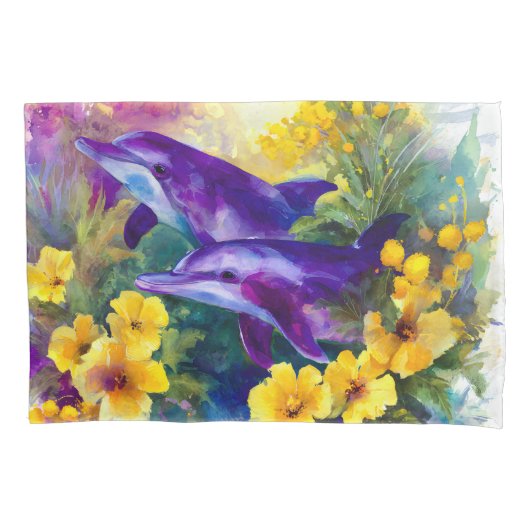 Housse D'oreillers Aquarelle Océan Dauphins Fleurs Tropicales (devant)