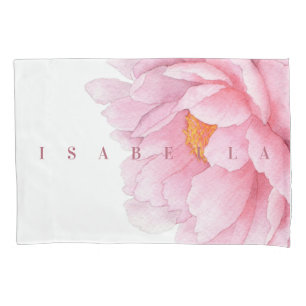 Housse D'oreillers Aquarelle Peony Grand Nom Floral Corail Bleu