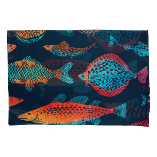 Housse D'oreillers Aquarelle Poissons : Bleu Profond Sans Mer